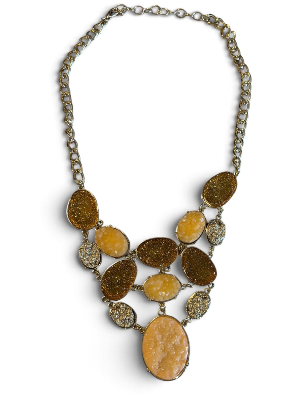Unknown Brand Gold Tone Druzy Chunky Statement Necklace Cream Amber Gold Sparkle